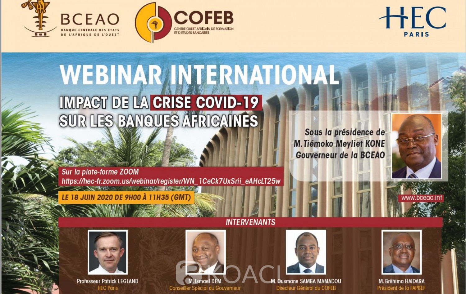 UMOA : Impacts du coronavirus sur les banques africaines, séminaire en ligne de la BCEAO organisé avec le COFEB et HEC