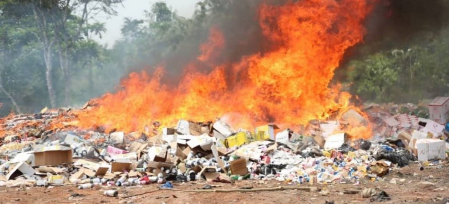Côte d'Ivoire :    Trafic illicite, environ 40 tonnes de produits prohibés saisies entre janvier 2021 à février 2022 incinérées à d'Aboisso