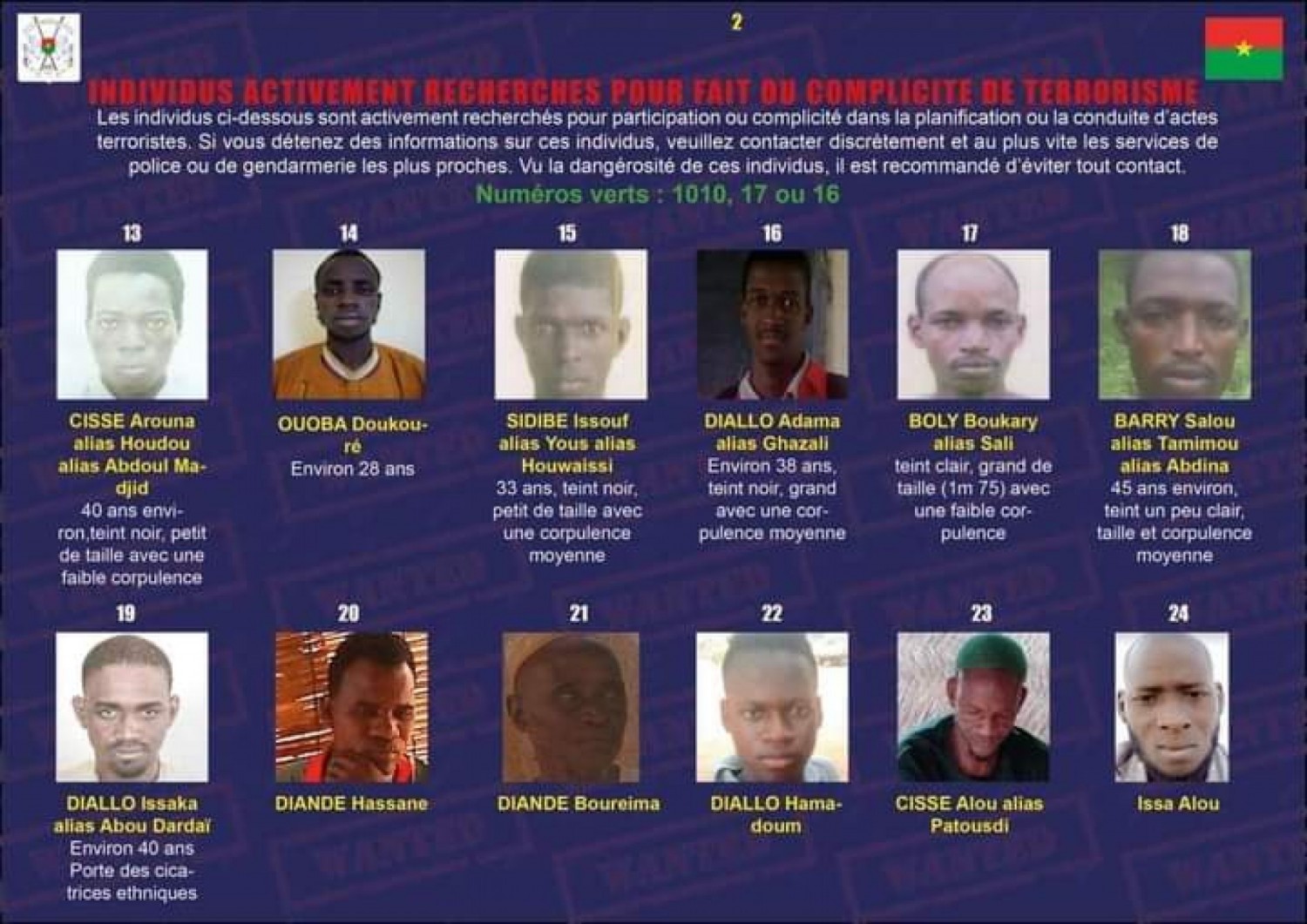 Burkina : 46 personnes activement recherchées pour participation ou complicité d'actes terroristes