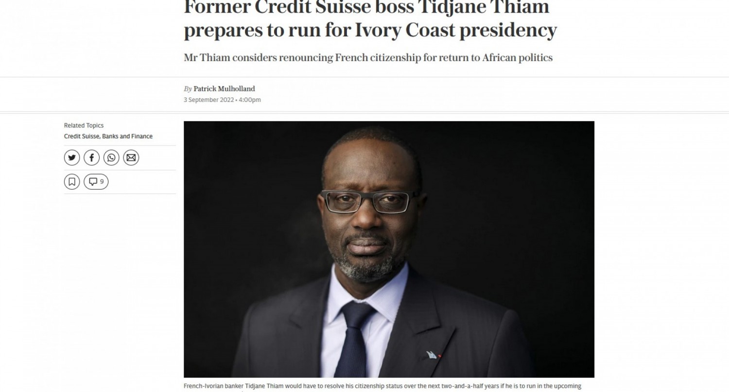 Côte d'Ivoire : Tidjane Thiam se prépare pour briguer la présidence en 2025 selon la presse anglaise