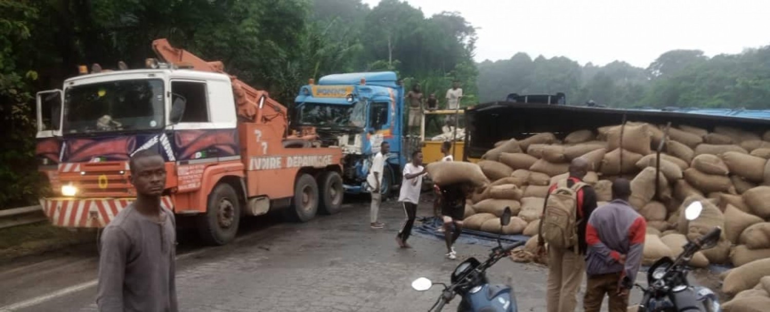 Côte d'Ivoire : Une collision survenue entre deux camions entraine un ralentissement de la circulation sur l'autoroute du Nord sens Yamoussoukro – Abidjan