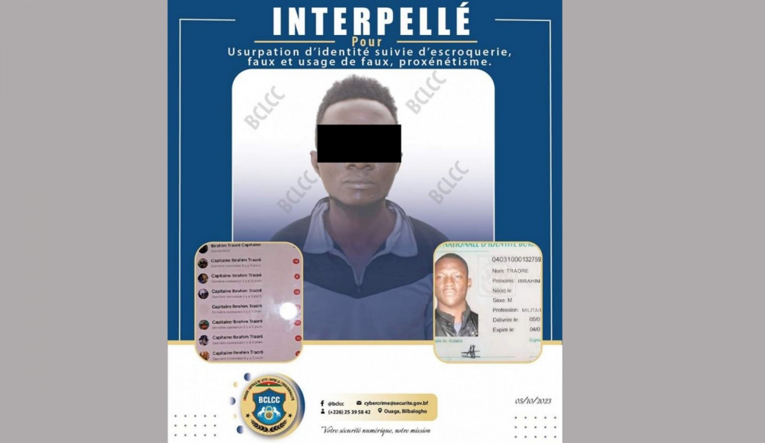 Burkina Faso : Utilisation de faux comptes du capitaine Traoré, un cyber escroc interpellé