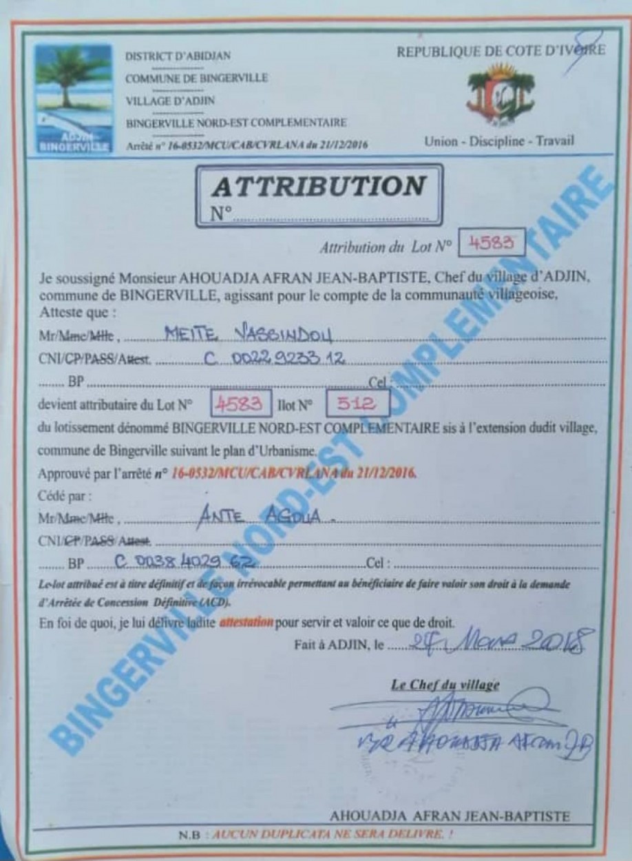 Côte d'Ivoire : Bingerville, scandale foncier au Nord-Est Complémentaire, des centaines de familles spoliées de leurs parcelles demandent le secours de l'État