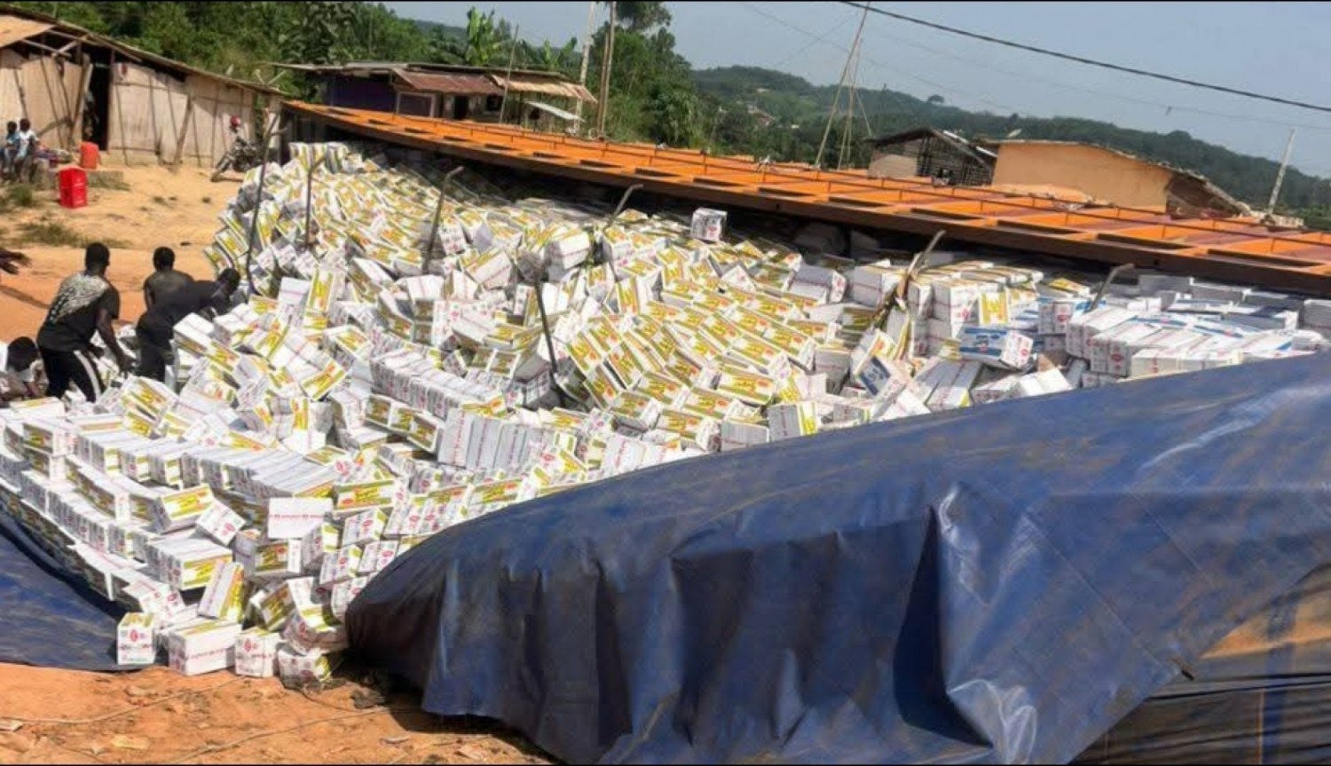 Côte d'Ivoire : Aboisso, un drame évité de justesse, un camion-rémorque renversé, la circulation paralysée