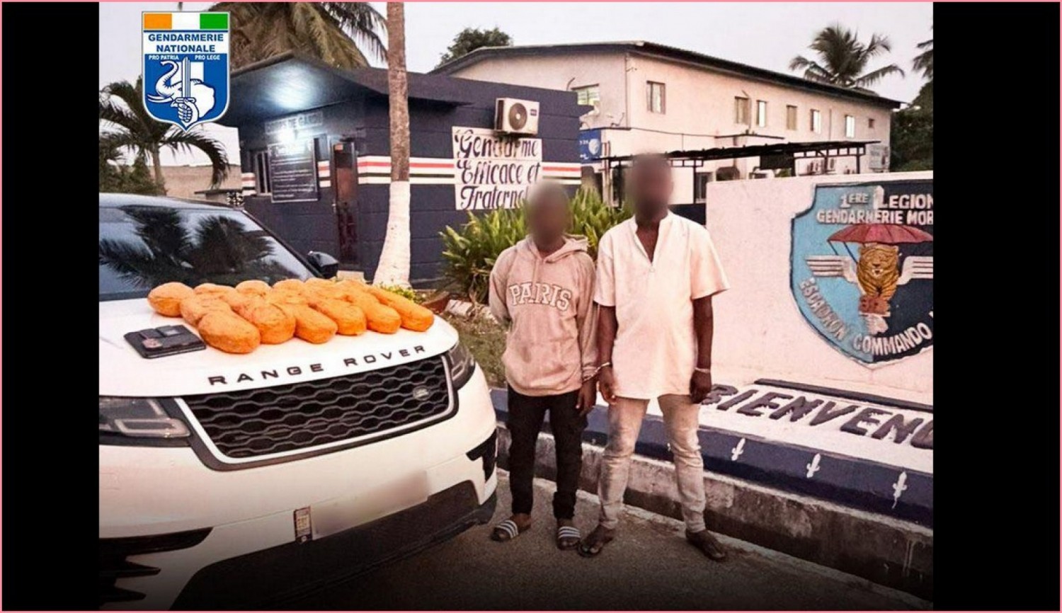 Côte d'Ivoire : La gendarmerie interpelle deux individus à bord d'une grosse cylindrée, une importante quantité de drogue saisie