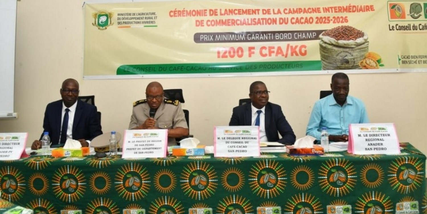 Côte d'Ivoire : La campagne intermédiaire de commercialisation du cacao 2025-2026 officiellement lancée à San Pedro