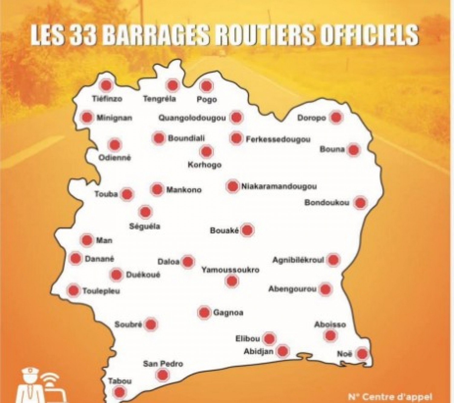 Côte d'Ivoire : Amélioration de la fluidité du trafic et de la lutte contre les obstacles à la libre circulation, voici les 33 barrages routiers officiels