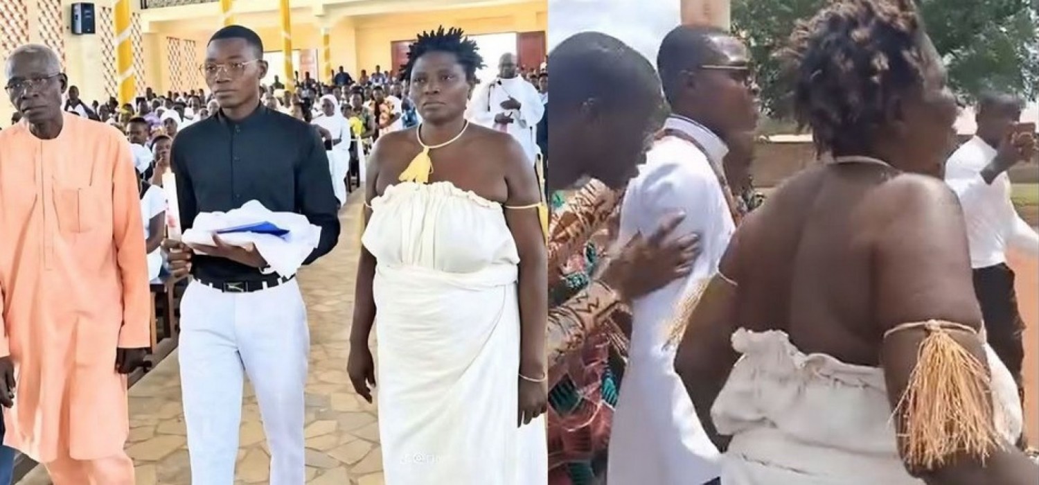 Togo :  Une prêtresse Vodou crée une surprise dans une église catholique aux côtés de son fils prêtre
