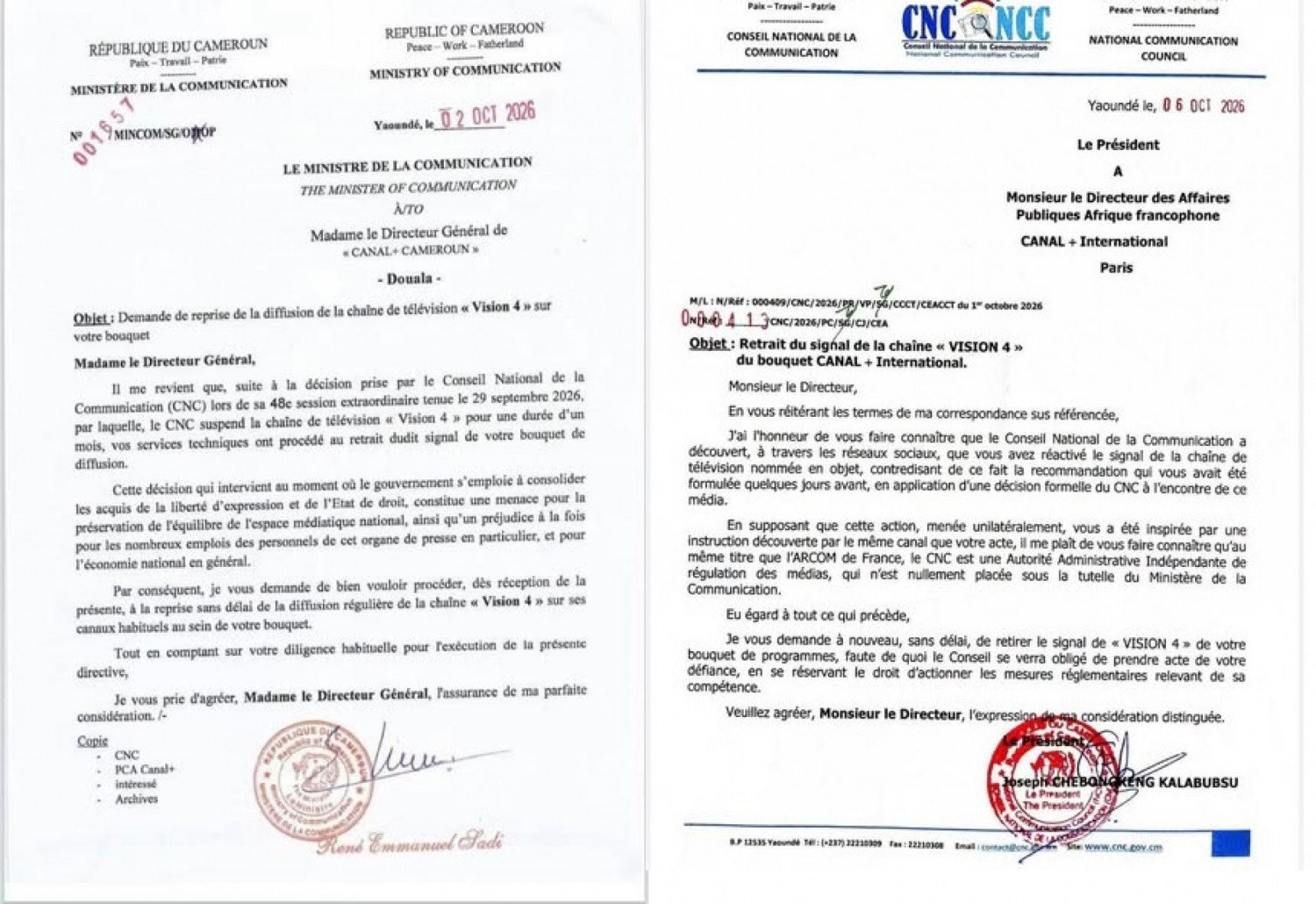 Cameroun : Affaire vision 4, le CNC et le Mincom s'opposent sur le sort de la chaîne dans le bouquet Canal+