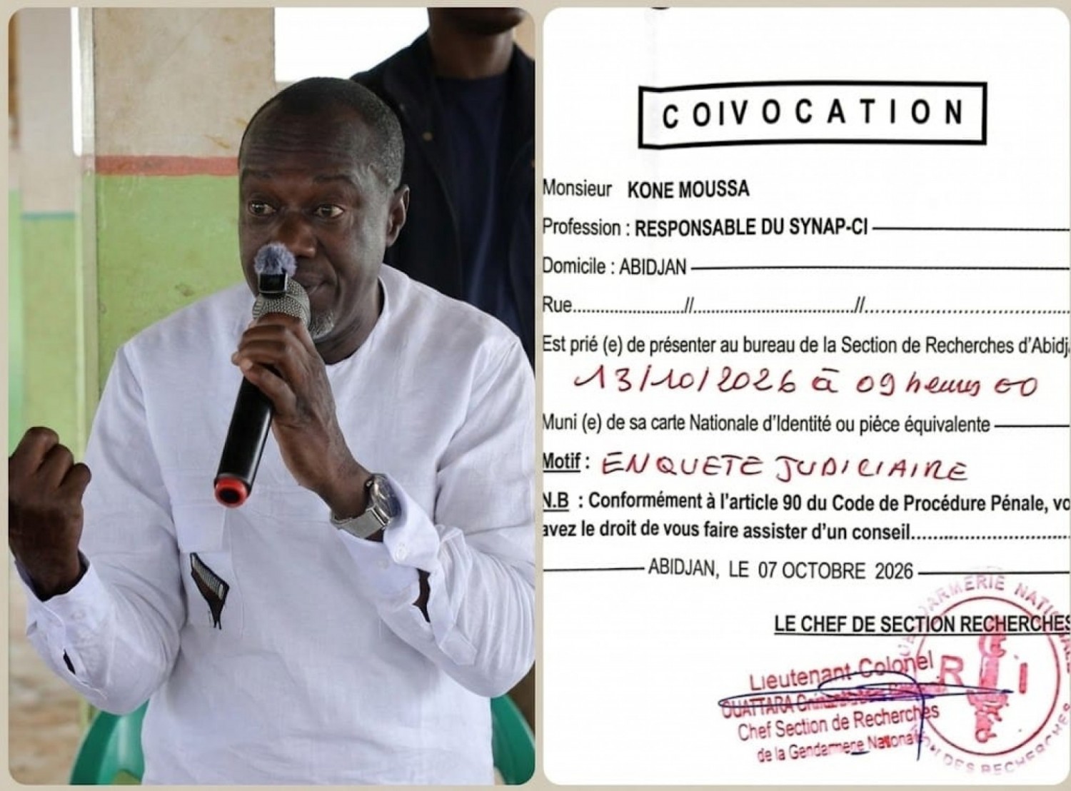 Côte d'Ivoire : Suite à ses appels à la grève dans la filière Cacao, le président du SYNAP-CI convoqué mardi à la gendarmerie