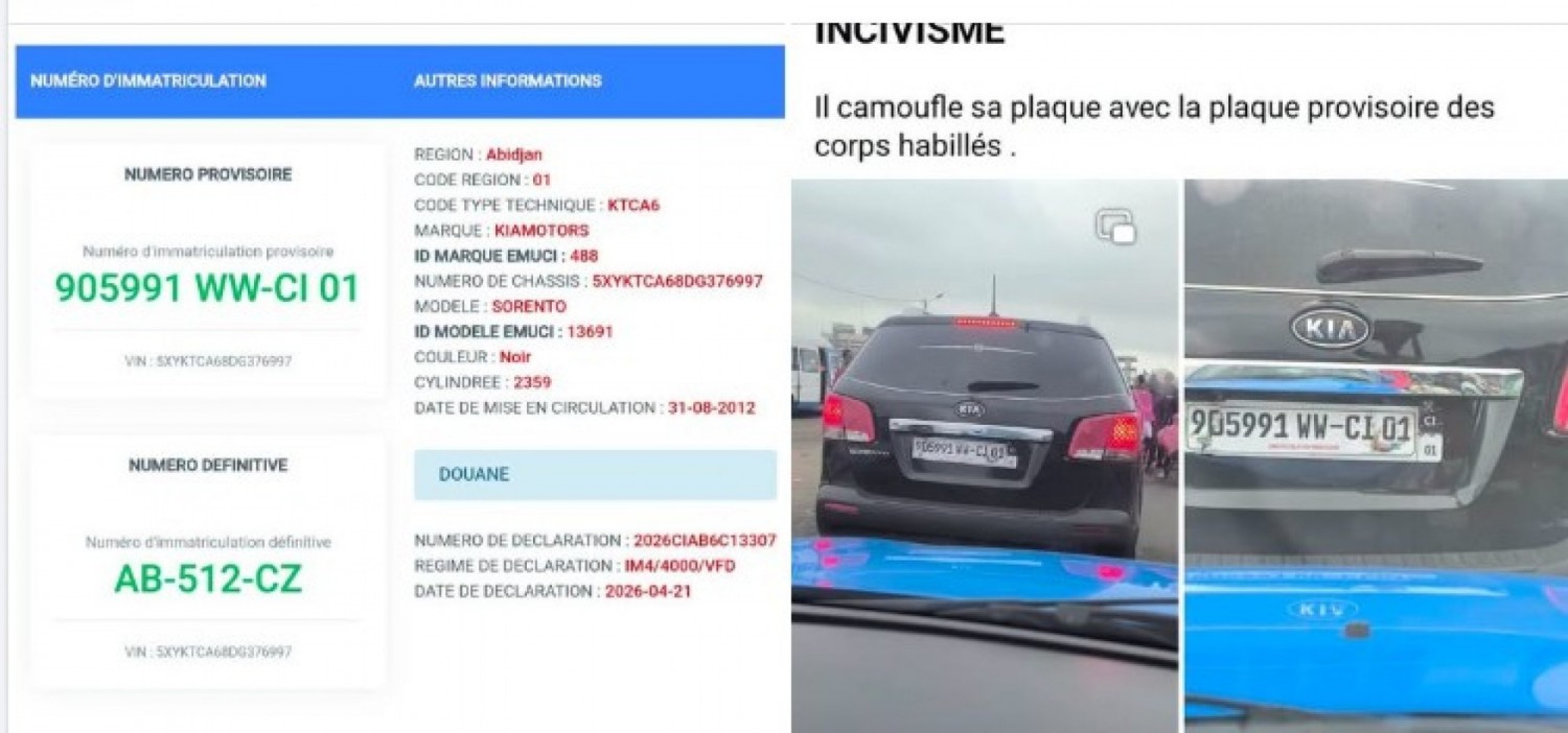 Côte d'Ivoire : Profitant de la procédure exceptionnelle de conformité, un FDS dissimule sa plaque d'immatriculation, le procureur militaire sera avisé