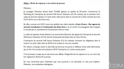 Côte d'Ivoire : Droit de réponse de G4S