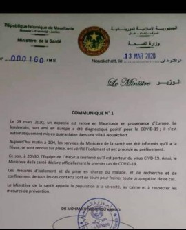 Mauritanie : Un premier cas «importé »de coronavirus signalé, le pays réduit  ses vols vers la France