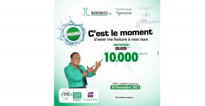 Côte d'Ivoire : Promotion sur la mutation qui passe de 26.605 F.CFA à 10.000 F.CFA TTC  à la Sodeci