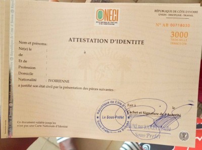 Côte d'Ivoire : Des précisions sur le coût de l'attestation d'identité appelée à disparaître