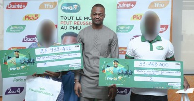 Côte d'Ivoire :  La LONACI remet des chèques d'un montant total de 61.100.800 FCFA à deux gagnants du Quinté du 11 janvier 2023