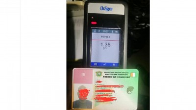 Côte d'Ivoire :   Alcool au volant, la police spéciale interpelle 2 conducteurs ivres à la Riviera-Anono, leur permis de conduire retiré