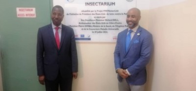 Côte d'Ivoire :  Le Coordonnateur mondial du Gouvernement américain pour la lutte contre le paludisme visite l'Insectarium de l'INHP rénové par le PMI à hauteur de 30 millions de FCFA