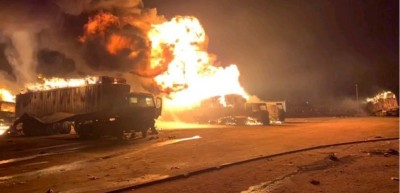 Côte d'Ivoire : Bouaké, un camion-citerne prend feu et emporte 9 autres camions dans les flammes