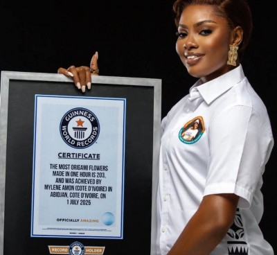 Côte d'Ivoire : Mylène Amon réalise 203 fleurs en origami japonaises en 1heure et s'offre le record Guinness