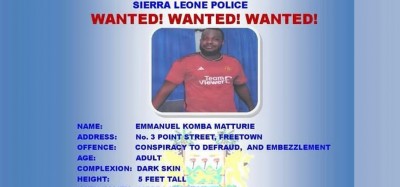 Sierra Leone :  La police recherche Emmanuel Komba Matturie contre une récompense