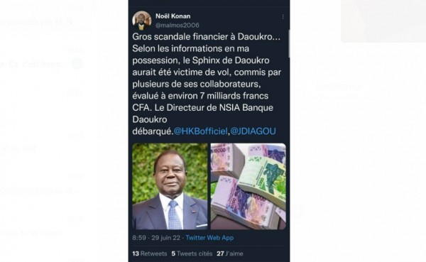 Côte d'Ivoire : Bédié et Nsia embarqués dans une infox, communiqué de la banque