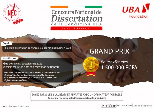 UBA Côte d'Ivoire organise un concours National de dissertation dénommé NEC (National Essay...