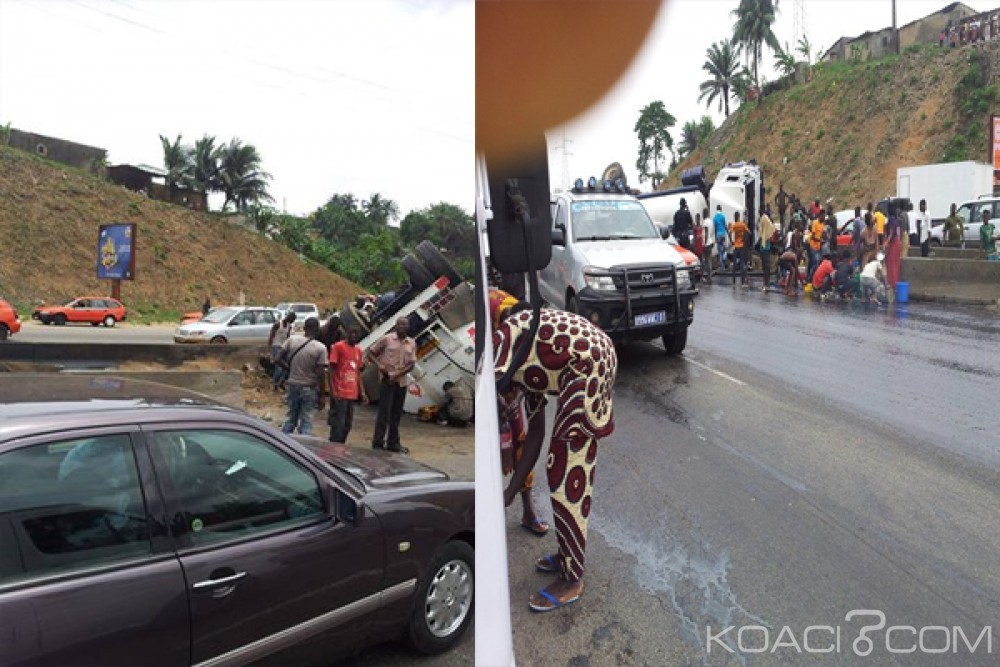 Côte d'Ivoire: Un camion-citerne se renverse et déverse une grande quantité de liquide inflammable sur l'Autoroute