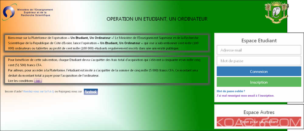 Koacinaute: Opération un étudiant un ordinateur à  51.500fcfa: Quand l'Etat oublie ses promesses
