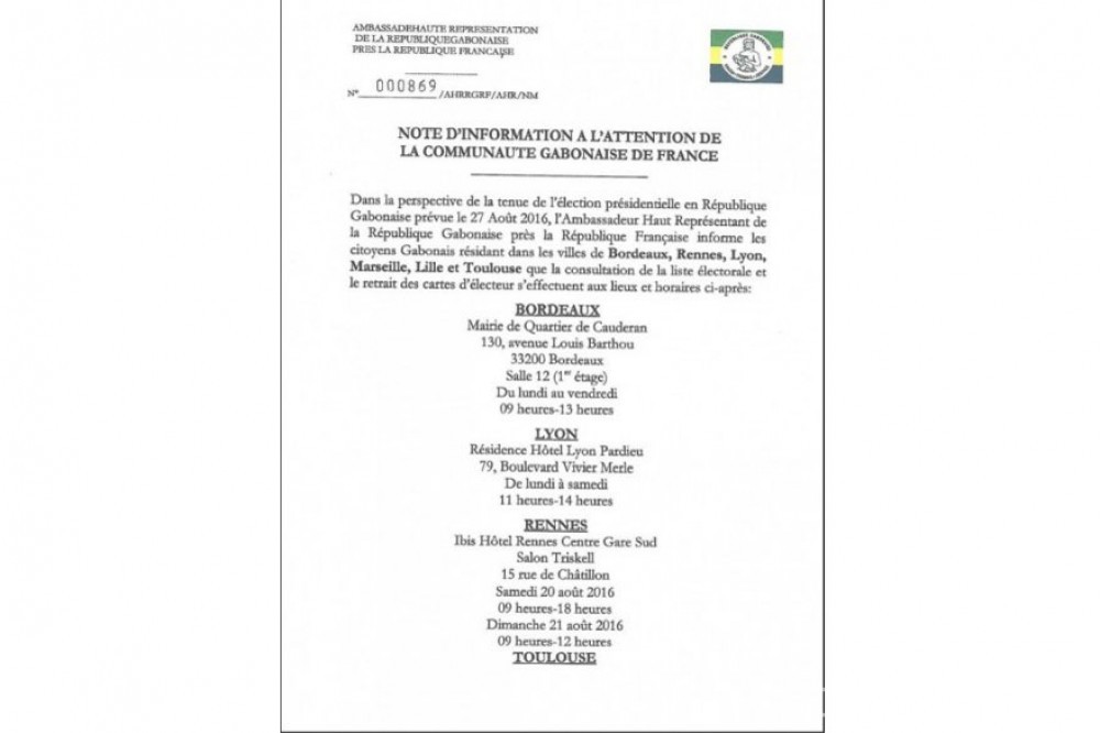 Koacinaute: GABON PRESIDENTIELLE 2016 : Note d'information à  l'attention de la communauté gabonnaise de France