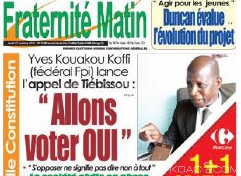 Côte d'Ivoire: Référendum, Affi limoge son représentant à  Tiébissou ayant appelé à  voter «Oui»