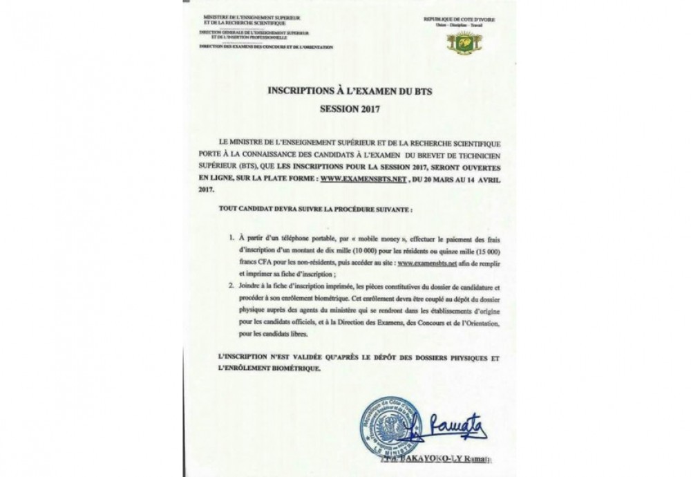 Côte d'Ivoire: Les frais aux examens du BTS sont connus, les inscriptions démarrent