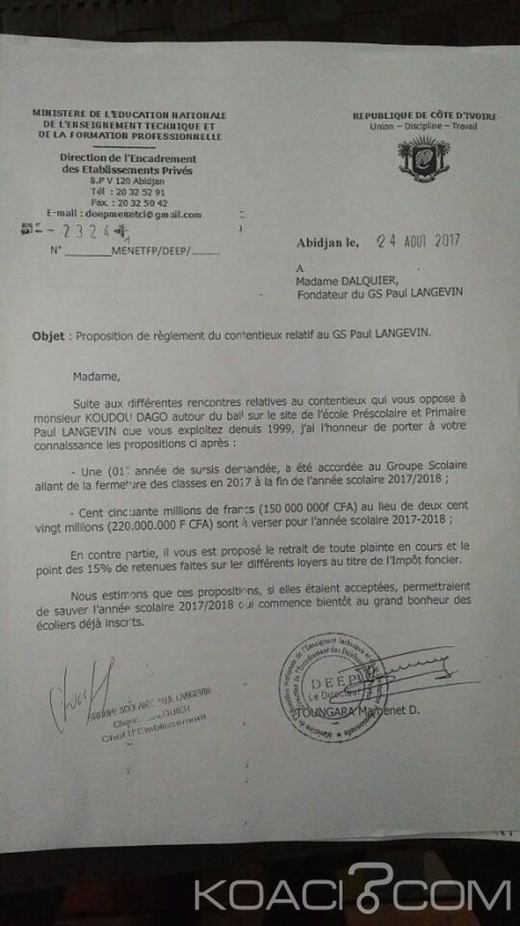 Côte d'Ivoire: GS Paul Langevin, malgré l'intervention de Kandia, le couple Dalquier et Koudou Dago toujours à  couteaux tirés