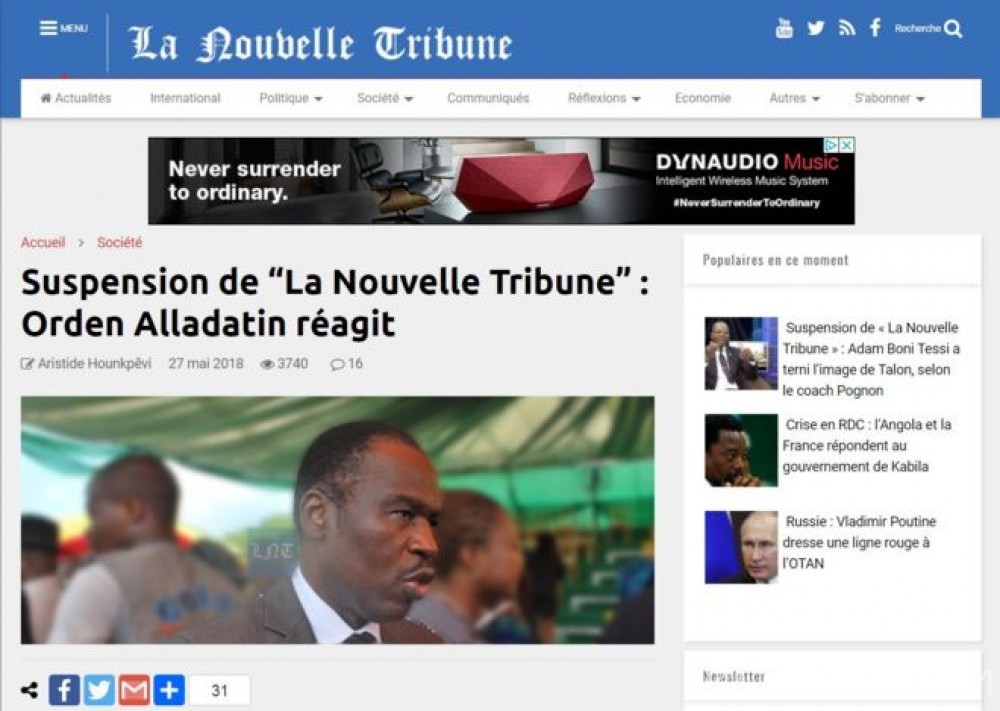 Bénin:  Après sa suspension, les comptes bancaires du journal «Nouvelle tribune» bloqués