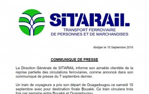 Côte d'Ivoire: Communiqué de la Sitarail, reprise partielle des circulations ferroviaires