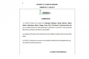 Côte d'Ivoire: Incident à  l'usine de Niangon, communiqué de la SODECI